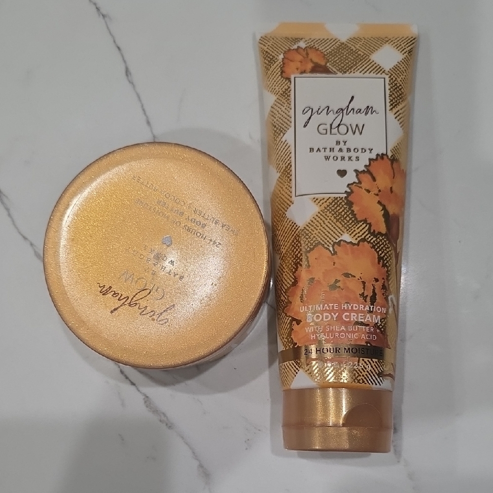 Bath & Body Works Gingham Glow Gold Body Care Set